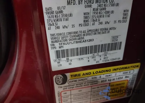 2017 Ford Expedition Xlt from USA, damaged, VIN 1FMJU1JT8HEA51263